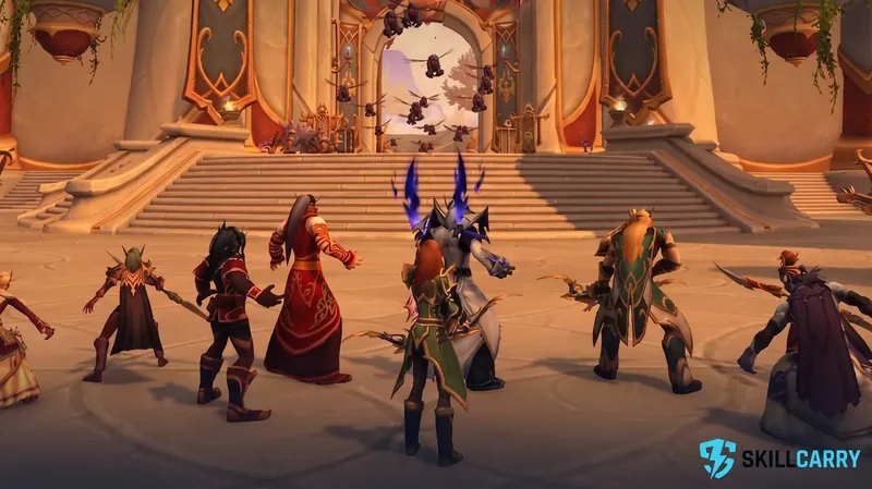 An Aqir swarm breaking through the golden forest of Eversong Woods during an Aqir Invasion