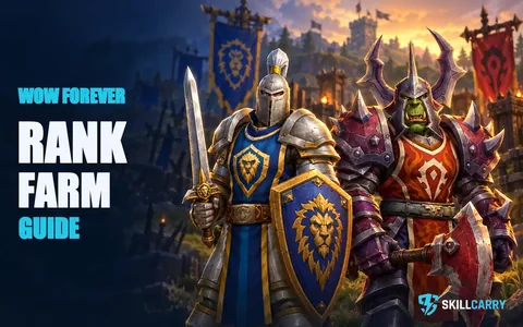 WoW Forever PvP rank guide cover with Alliance and Horde champions.