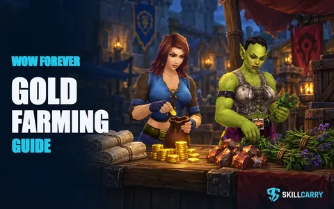 WoW Forever gold farming guide cover with merchants and materials.