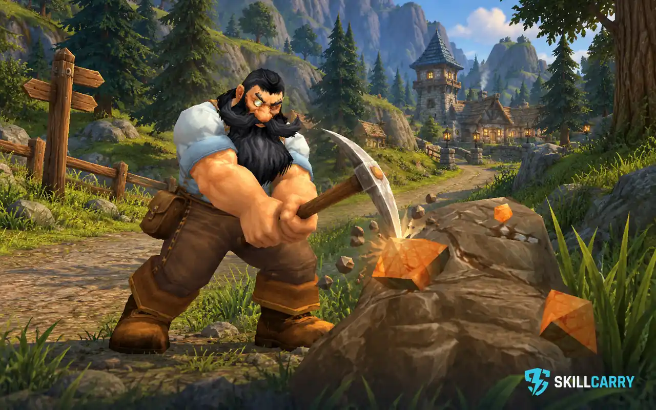 Dwarf miner beside a quest road.