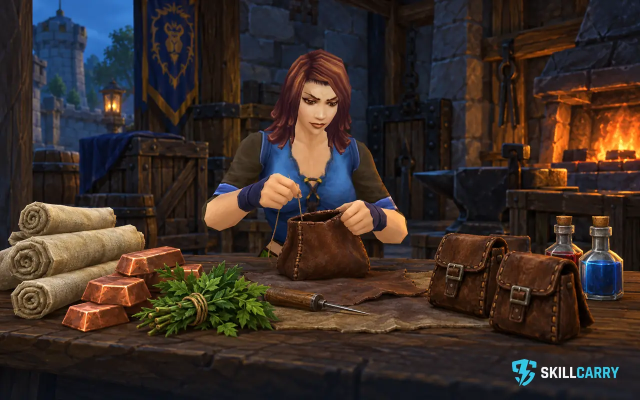 Artisan comparing crafting materials.
